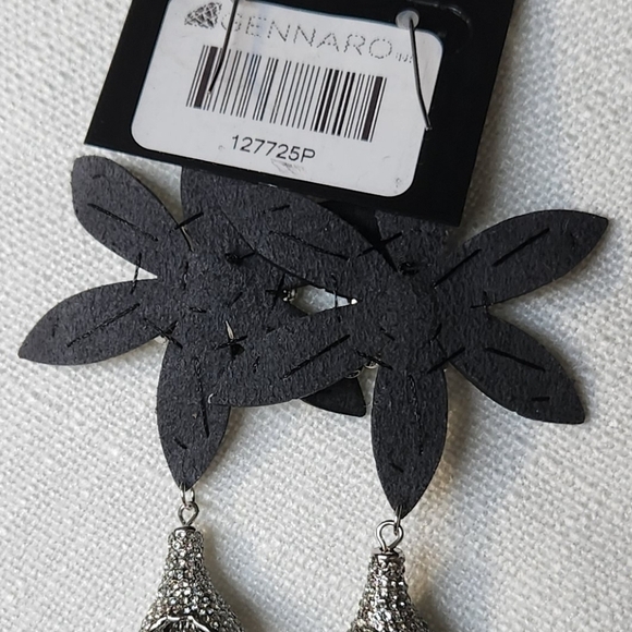 g by Gennaro Flower Dangle Earrings Black, Silver Tone Fringe Chain - Picture 8 of 8
